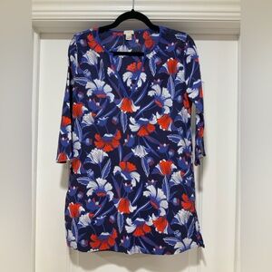 J. Crew Cotton Gauze Tunic Floral Print Blue Small
